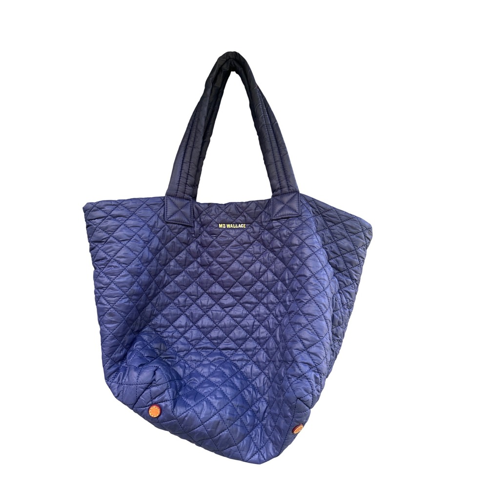 MZ Wallace Medium Metro Tote Navy Blue Quilted Nylon Shoulder Bag with Pouch